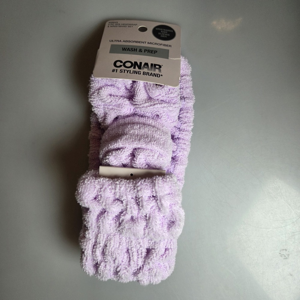 Conair Spa Headwrap & Wristband Set - Lavender, 3pc Set Wash & Prep Microfiber